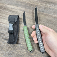 Couteau de camping japonais de style Shotgan, lame D2, oxydation noire avec manche en alliage de zinc, couteau de survie de poche tranchant pour hommes