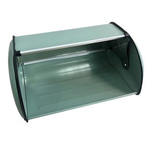 Boîte à pain en métal gris mat avec couvercle Organisateur de rangement de cuisine moderne pour pains et pâtisseries - Product Image 3