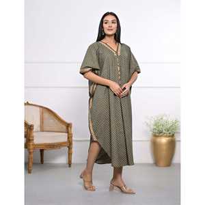 Caftán de Algodón Estampado a Mano, Vestido Casual Elegante para Mujer, Transpirable, Largo hasta el Suelo, para el Tiempo Libre, Club, Día de San Valentín - Product Image 3