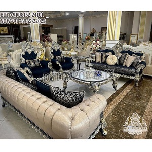 Maharaja Juego de Sofá Tallado de Madera Pulida en Plata, Diseño Real, Juego de Sofá de 8 Plazas PARA EL Hogar, Diseño Ultra Lujoso para Apartamento - Product Image 1