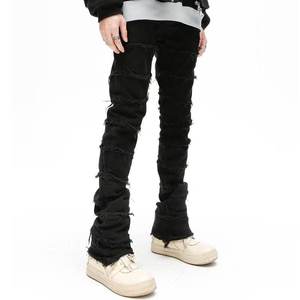 Hot Brand Sales Streetwear Fashion Men's <b>Jeans</b> Raw Hem Custom Flare <b>Jeans</b> Extended Stacked <b>Jeans</b> Men - Product Image 1
