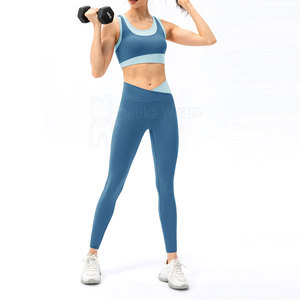 Low Moq Custom Made Printed Logo Seamless High Waist Gym Wear Custom With Polyester Quick Dry Two Piece <b>Crewneck</b> Ladies Yoga Set - Product Image 3