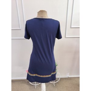 Women's Short-Sleeved V-Neck Ethnic Patterned <b>Viscose</b> <b>Dress</b> with Stripe Detail, 36478 - Saks Blue - Product Image 5
