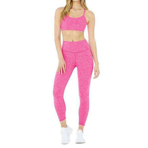 Offre Spéciale – Ensemble de Yoga Rose Sans Coutures : Legging Taille Haute et Brassière de Sport 2 Pièces – Tenue d'Entraînement Unie à Bretelles Fines - Product Image 1