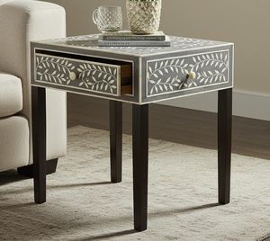 Table basse à tiroirs en os incrusté, meuble en bois artisanal mettant en valeur des techniques artisanales intemporelles - Product Image 3