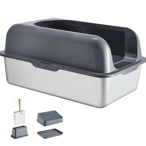 Bac à litière <span class=keywords><strong>pour</strong></span> chat portable de luxe, capacité de 20 L, <span class=keywords><strong>porte</strong></span> avant rabattable, construction légère en plastique et acier inoxydable - Product Image 1