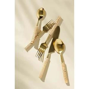 Ensemble de couverts en acier inoxydable au look moderne classique avec manche en rotin, un complément incroyable pour tout style de cuisine, nouveauté - Product Image 4