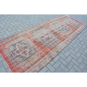Alfombra turca vintage de 3,8x9,9 pies, naranja, beige, tejido plano de lana con patrón de retazos para decoraciones de sala de estar o uso en el pasillo - Product Image 2