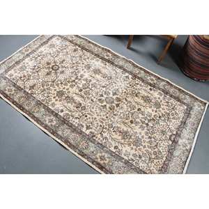 พรมขนสัตว์สีเบจสีน้ำตาลคลาสสิกขนาด3.7x6.5ฟุตลายเย็บปะแบบตุรกีโบราณสำหรับห้องนั่งเล่นยางสี่เหลี่ยมกว้าง4เมตรสำหรับวัยรุ่น - Product Image 4