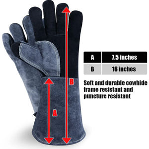 Guantes de trabajo de soldadura de cuero dividido de vaca Guantes protectores de jardinería antideslizantes resistentes al fuego de 12 pulgadas de longitud - Product Image 1