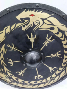 Bouclier Viking CH en bois peint antique, décoration ronde pour Halloween, cadeau pour cosplay viking par Calvin Handicraft - Product Image 4