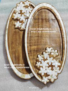 Bandeja para servir de madera de acacia con incrustaciones de nácar con madreperla para decoraciones de boda y regalos Eid - Product Image 4