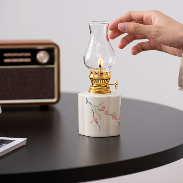 Vintage Ceramic Kerosene Lantern with Adjustable Wick Classic Decorative Oil Lamp for Indoor and Outdoor Use Refillable Design