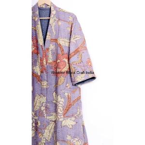 Robe courte kimono vintage pour femmes en coton biologique Kantha matelassée, faite à la main, mode indienne pour les festivals, vêtements de nuit, veste confortable - Product Image 4