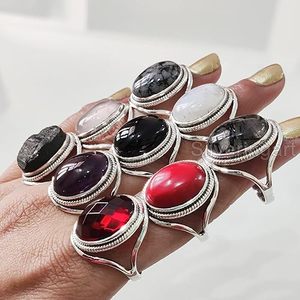 Bague pour femme en argent sterling 925, pierres précieuses naturelles améthyste, labradorite, cuivre, turquoise, onyx, rutile, grenat, bijoux faits à la main - Product Image 1