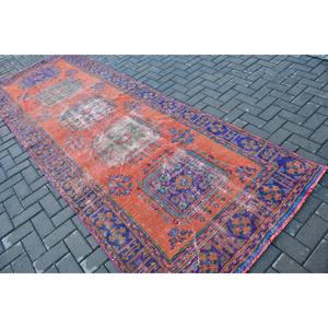 4.2x11.8 ft Turkish Vintage Rug, <b>Runner</b> Rug, <b>Red</b> Wool Rug - Product Image 4