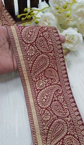 Hecho a medida en diseño Paisley en tela de base granate, cordones bordados a máquina en varios diseños y colores para vestidos de novia. - Product Image 6