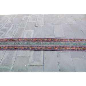 Alfombra Turca de 1.4x11.6 pies, Alfombra Vintage, Alfombra Azul con Diseño de Patchwork - Product Image 4