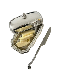 Plat à beurre décoratif en argent vieilli avec poignée, plateau de service pour table, décoration de la maison, hôtel, salle à manger, ustensiles de cuisine - Product Image 1