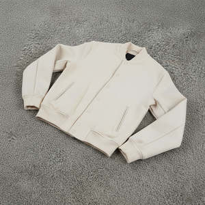 Chaqueta Varsity Ligera Color Beige para Hombre, 100% Algodón, Mangas de Cuero Genuino, Cuello Acanalado, Transpirable, para Invierno - Product Image 2