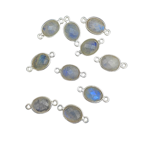 Arco Iris piedra lunar forma ovalada conector junio piedra natal plata bisel ajuste encanto para joyería fabricación hallazgos mayorista - Product Image 3