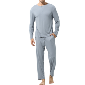 Pyjama en coton pour homme, taille plus, tricot doux, vêtements de détente, pyjama en bambou, col boutonné, respirant, ensemble de pyjama - Product Image 2