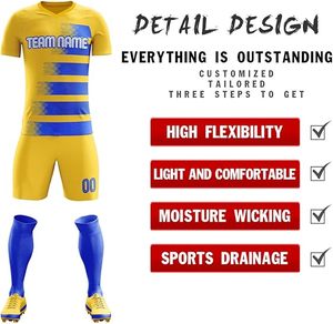 Fabrication professionnelle d'uniformes de football unisexes, 100% polyester, respirants, confortables, à manches courtes, imprimés, faible MOQ, vêtements de sport - Product Image 5