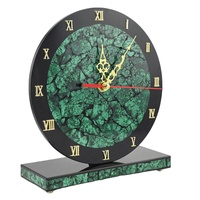 Jam Malachite Dekorasi Rumah Jam Alarm Persegi Logam Kristal Jam Meja Gerakan Elektronik Dilengkapi Termometer Malachite