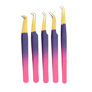 Ladies Custom Logo Pink Fiber Tip Volume Lash Tweezers Instrument de beauté en acier inoxydable pour faux cils - Product Image 1