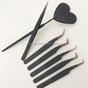 Ensemble de pinces à épiler professionnelles en or rose, pointe noire, acier inoxydable, anti-magnétique, anti-statique, extension de cils en volume, miroir - Product Image 1