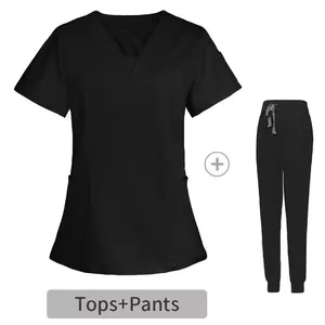 2024 Op Maat Gemaakte Logo Geweven Waterdichte Spandex Verpleegkundige Ziekenhuis Scrubs Pak Tops Verpleegkundige Sets Medische Ziekenhuis Uniformen Voor Vrouwen