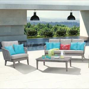 Allwetter Land Seil weben Garten Sofa Set Alu Rahmen Holzbeine modernes einfaches Design Bestseller Gartenmöbel Set