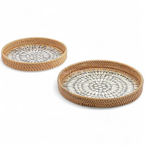 Plateau en rotin de style bohème, incrustation de nacre, design flexible, approvisionnement en vrac, vente en gros, vaisselle décorative pour la restauration, les hôtels - Product Image 2