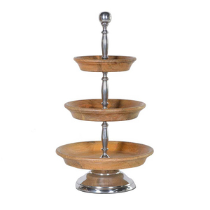 Support de rangement rond à 3 niveaux en bois et métal rustique et écologique - Product Image 3