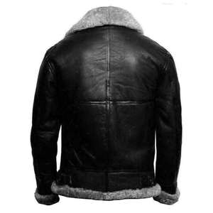 Men B3 Bomber Flying <b>Sheepskin</b> RAF Aviator Fur Collar Leather <b>Jacket</b> - Product Image 2