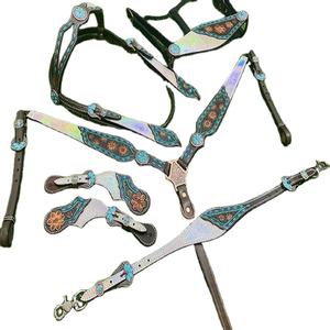 Argentine cuir de vache Western Horse Headstall poitrine collier ensemble avec cuir de vache fait pour les utilisations de chevaux par les exportateurs indiens - Product Image 1