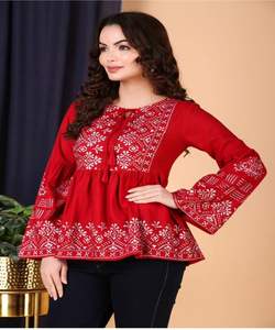 Dernière tenue quotidienne longue crêpe de coton rayonne avec broderie travail femmes indiennes portent Kurti Readymade meilleur prix en gros Alphanumero - Product Image 5