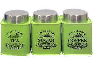 Set of 3 Custom Metal <b>Jar</b> <b>Airtight</b> white printed Canister Food Storage Container Tea Coffee <b>Jar</b> - Product Image 2