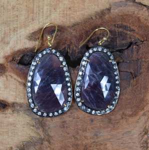 Boucles d'oreilles à crochet en argent sterling 925 plaqué or 14 carats avec zircon cubique saphir fait main, bijoux en pierres précieuses naturelles, cadeau - Product Image 3