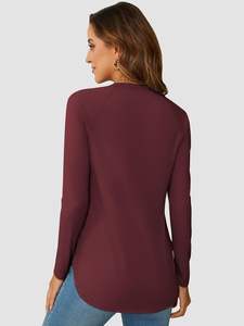 High Quality 2025 Hot Selling Plain Solid Color Slim Fit <b>Long</b> Sleeve T <b>Shirts</b> Casual Cotton Basic Casual <b>Shirts</b> For <b>Women</b> - Product Image 4