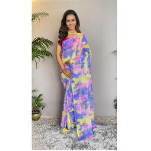Saree georgette multicolore de créateur indien avec séquence de broderie dernier chemisier de style ethnique pour les femmes vêtements de mariage de fête - Product Image 5