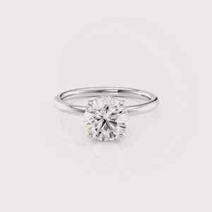 IGI Certified Round Cut Lab Grown Diamond Engagement-Wedding Ring with Hidden Halo in <b>Solid</b> 925 Sterling <b>Silver</b> - Product Image 1