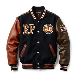 Chaqueta Bomber de Cuero y Lana Personalizada de Fábrica OEM, Proveedor Mayorista Unisex, Alta Calidad, Deportiva Universitaria, Camuflaje - Product Image 5