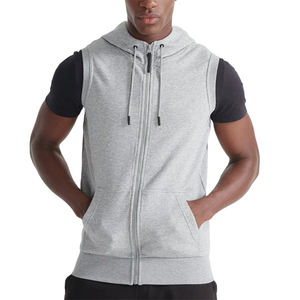 Vêtements de sport personnalisés pour hommes sans manches en coton Sweats à capuche à fermeture éclair sans manches d'entraînement pour hommes pour l'été - Product Image 1