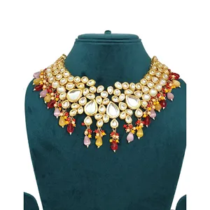 Conjunto de Joyería Fina con Cuentas y Adornos Kundan Multicolores, Chapado en Oro de 24K sobre Cobre, para Bodas - Product Image 3