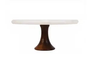 木製と大理石の単層ケーキスタンド丸型ウォールネット仕上げのテーブルトップアクセサリー用の最高品質のケーキスタンド