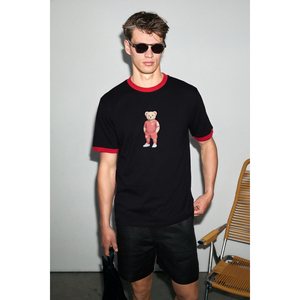 Pamir Men's Organic Cotton <b>T</b>-<b>Shirt</b>-Black Contrast <b>Collar</b> for World Cup Print - Product Image 3