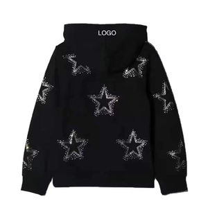 Sweat à capuche zippé pour femme, noir, orné de strass et de sequins, 100% coton, 420GSM, poids lourd, streetwear personnalisé, coupe courte, mode d'hiver - Product Image 3