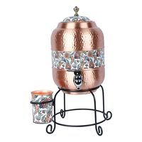 Distributeur d'eau en cuivre pur avec support Design martelé brillant Pot d'eau de 5 litres Distributeur d'eau Santé Henefit