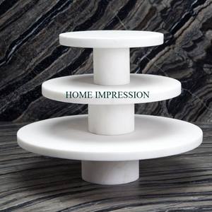 แท่นวางเค้กหินอ่อนสีขาวรูปทรงกลมพร้อมฐานสีน้ำตาลเค้กหินอ่อนชั้นเดียวจากผู้ผลิตอินเดีย - Product Image 6